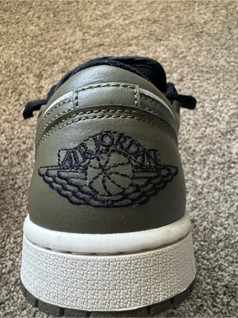 Jordan Low-Top Sneakers — Black, White & Dark Green with Gold Jumpman